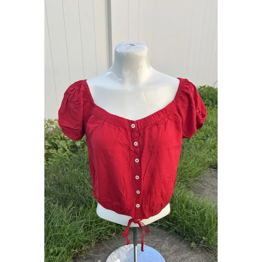 Hollister Off the Shoulder Short Sleeve Crop Top Red Size M